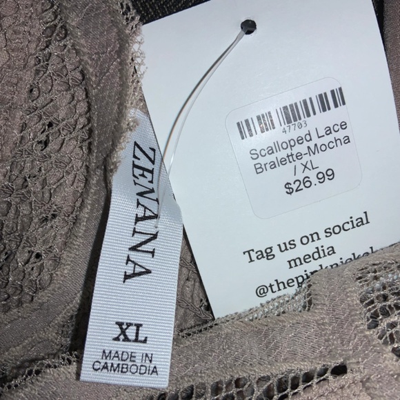 Zenana scalloped lace bralette Sz XL Mocha new with tags - Picture 3 of 3